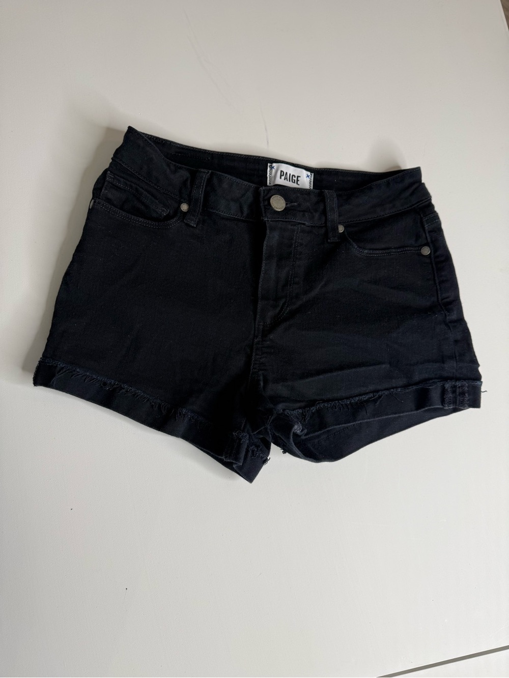 PAIGE Women’s Jimmy Jimmy Black Denim Shorts Size 25 Cuffed Frayed Hem